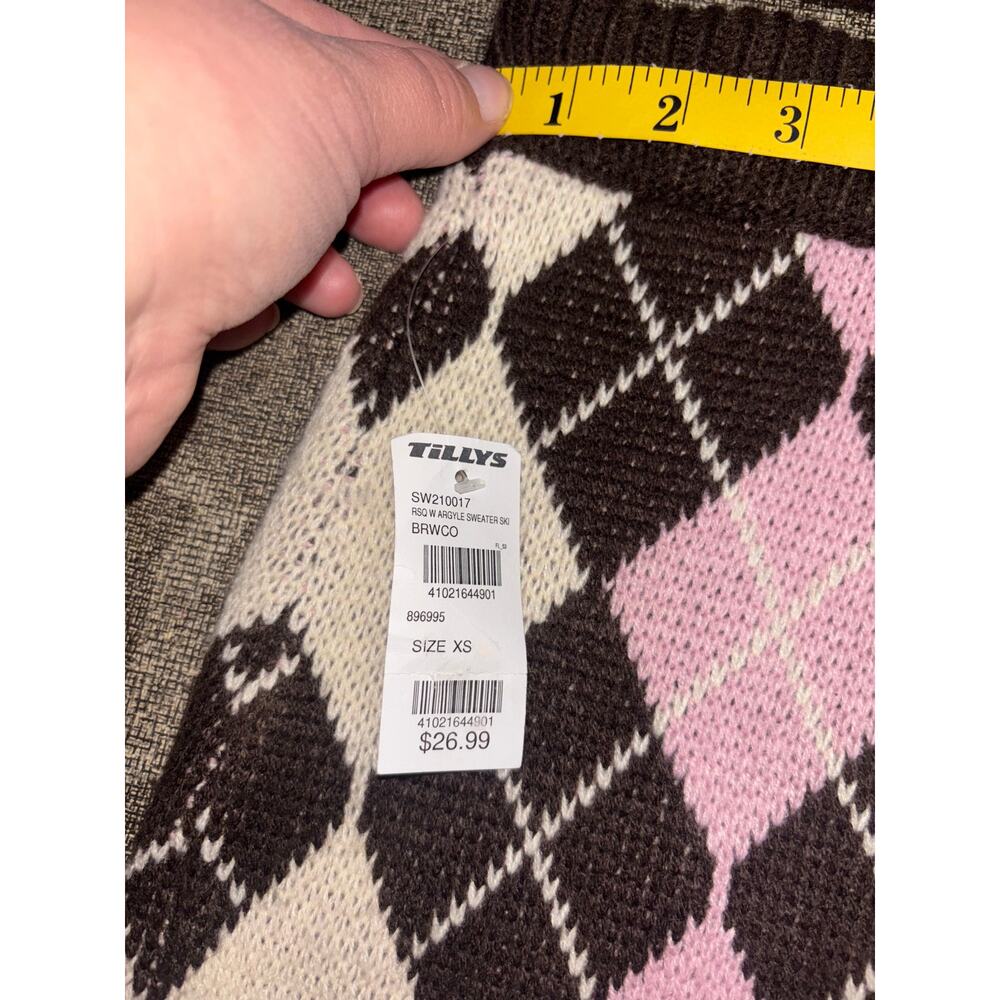 Tilly’s women’s brown argyle sweater tube top and skirt outfit set NWT (XS) - Picture 3 of 8
